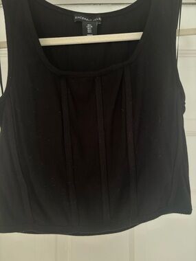 Sincerely Jules Black Ribbed Tank with Front Panel Detail